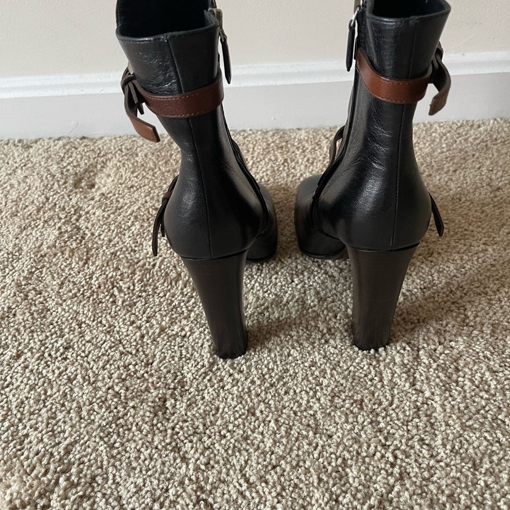 Prada brown and black leather ankle buckle design booties - Picture 4 of 5